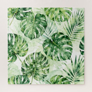 Waterverf Tropisch Monstera Palm Bladeren Patroon Legpuzzel