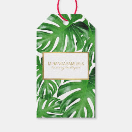 Waterverf Tropisch Monstera verlaat patroon Cadeaulabel