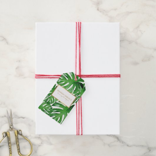 Waterverf Tropisch Monstera verlaat patroon Cadeaulabel (Met Touw)