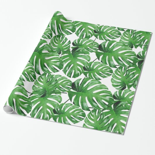 Waterverf Tropisch Monstera verlaat patroon Cadeaupapier (Uitgerold)