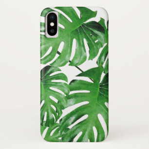 Waterverf Tropisch Monstera verlaat patroon iPhone X Hoesje