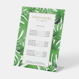 Waterverf Tropisch Monstera verlaat patroon Reclamebord Met Voetstuk