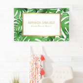 Waterverf Tropisch Monstera verlaat patroon Spandoek (Insitu)