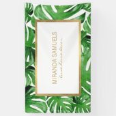 Waterverf Tropisch Monstera verlaat patroon Spandoek (Verticaal)