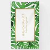 Waterverf Tropisch Monstera verlaat patroon Spandoek (Verticaal)