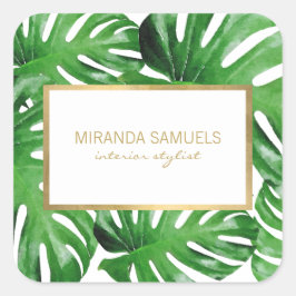Waterverf Tropisch Monstera verlaat patroon Vierkante Sticker