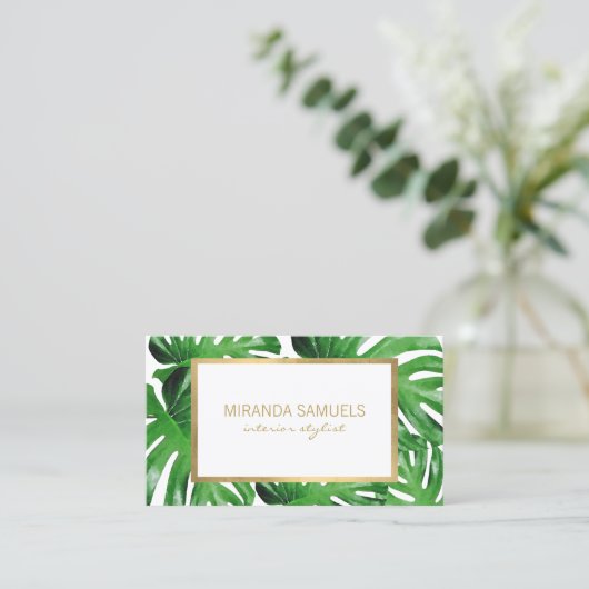 Waterverf Tropisch Monstera verlaat patroon Visitekaartje (Staand voorkant)