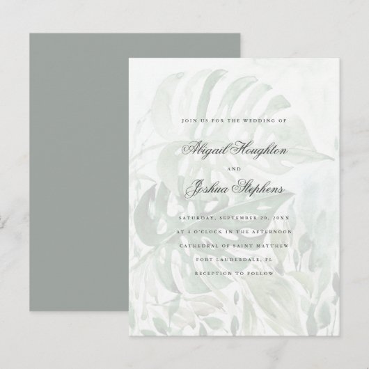 Waterverf Tropisch Monstera vertrekt zomerbruiloft Uitnodiging Briefkaart (Voorkant / Achterkant)