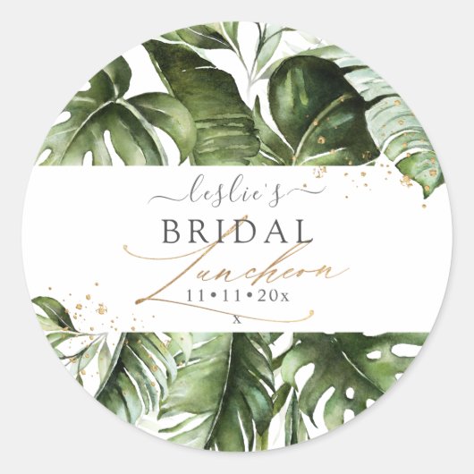 Waterverf Tropisch Oerwoud Bridal Luncheon Ronde Sticker (Voorkant)