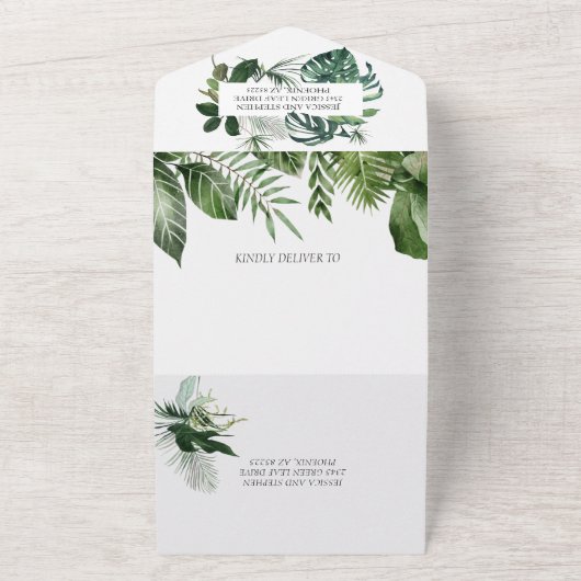 Waterverf tropisch Oerwoud laat alles in één keer All In One Uitnodiging (Buitenkant)