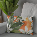 Waterverf Tropisch Oranje en bloemen Accent Kussen<br><div class="desc">Waterverf Tropisch Oranje en bloemen</div>