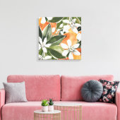 Waterverf Tropisch Oranje en bloemen Canvas Afdruk (Insitu (Woonkamer))