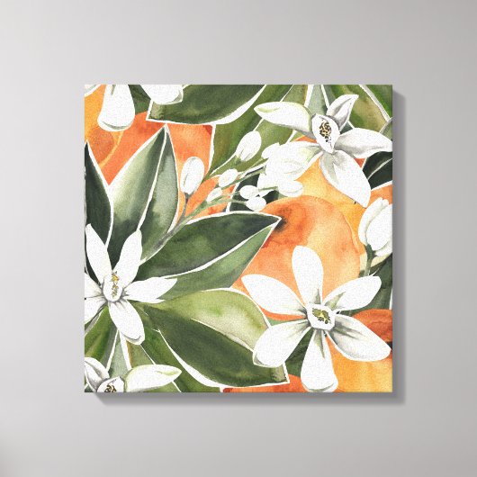 Waterverf Tropisch Oranje en bloemen Canvas Afdruk (Voorkant)