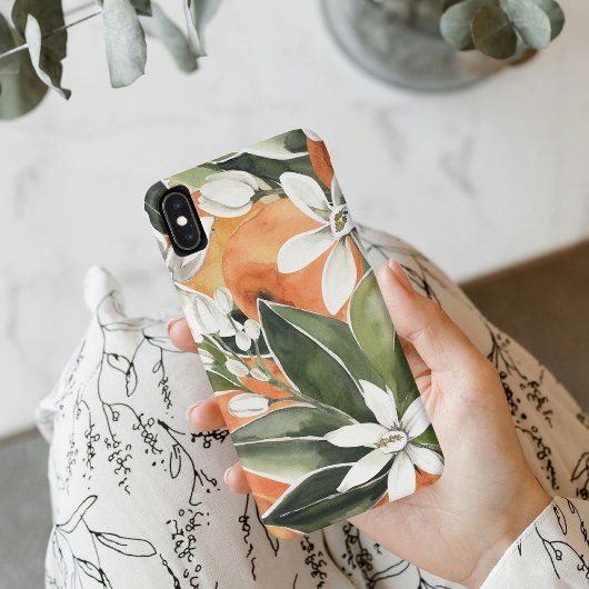 Waterverf Tropisch Oranje en bloemen Case-Mate iPhone Case