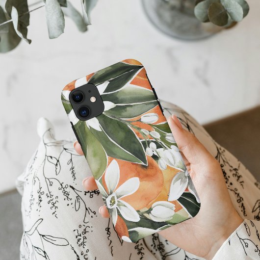 Waterverf Tropisch Oranje en bloemen Case-Mate iPhone Case