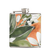 Waterverf Tropisch Oranje en bloemen Heupfles (Voorkant)