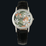 Waterverf Tropisch Oranje en bloemen Horloge<br><div class="desc">Waterverf Tropisch Oranje en bloemen</div>