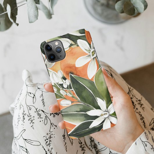 Waterverf Tropisch Oranje en bloemen iPhone Hoesje