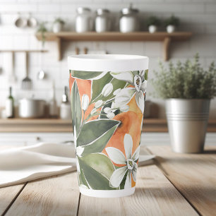 Waterverf Tropisch Oranje en bloemen Latte Mok