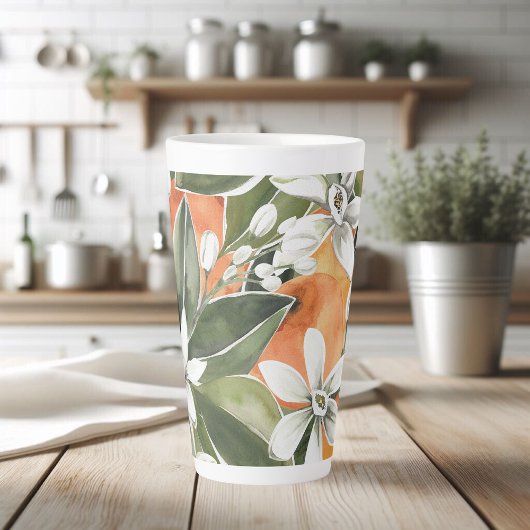 Waterverf Tropisch Oranje en bloemen Latte Mok