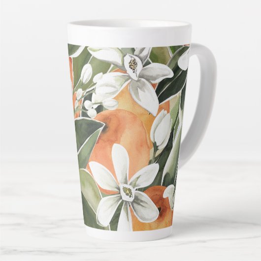 Waterverf Tropisch Oranje en bloemen Latte Mok (Rechterhoek)