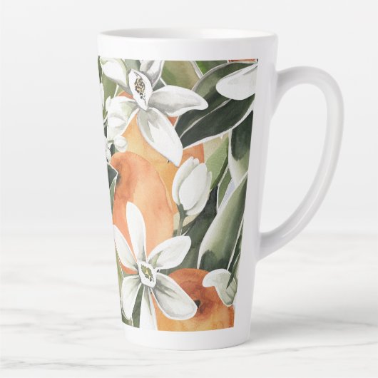 Waterverf Tropisch Oranje en bloemen Latte Mok (Rechts)
