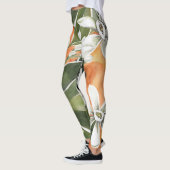 Waterverf Tropisch Oranje en bloemen Leggings (Links)