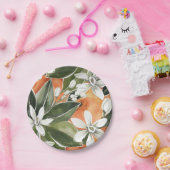 Waterverf Tropisch Oranje en bloemen Papieren Bordje (Feest)