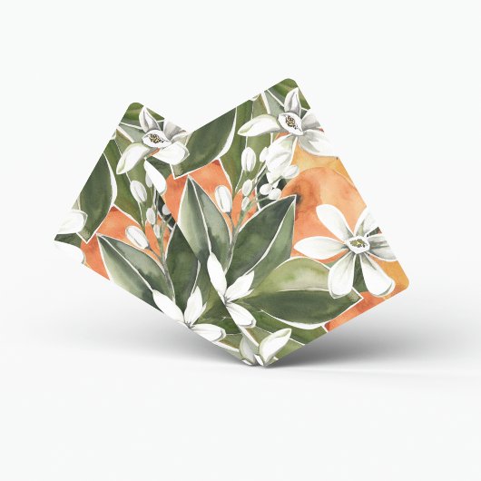 Waterverf Tropisch Oranje en bloemen Pokerkaarten