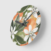Waterverf Tropisch Oranje en bloemen Ronde Klok (Hoek)