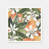 Waterverf Tropisch Oranje en bloemen Servet (Voorkant)