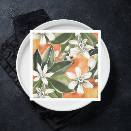 Waterverf Tropisch Oranje en bloemen Servet
