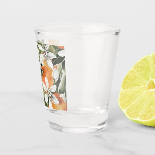 Waterverf Tropisch Oranje en bloemen Shot Glas (Rechts)