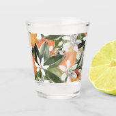 Waterverf Tropisch Oranje en bloemen Shot Glas (Voorkant)