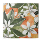 Waterverf Tropisch Oranje en bloemen Tegeltje (Voorkant)