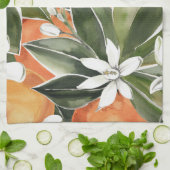 Waterverf Tropisch Oranje en bloemen Theedoek (Gevouwen)