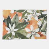 Waterverf Tropisch Oranje en bloemen Theedoek (Horizontaal)