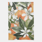 Waterverf Tropisch Oranje en bloemen Theedoek (Verticaal)