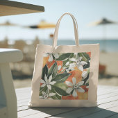 Waterverf Tropisch Oranje en bloemen Tote Bag