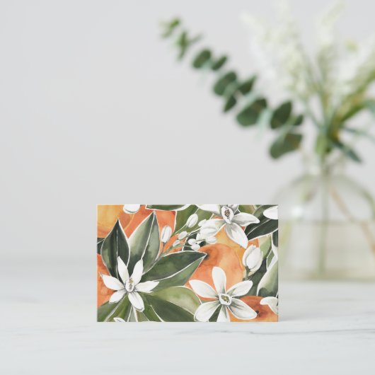 Waterverf Tropisch Oranje en bloemen Visitekaartje (Staand voorkant)