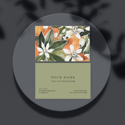 Waterverf Tropisch Oranje en bloemen Visitekaartje