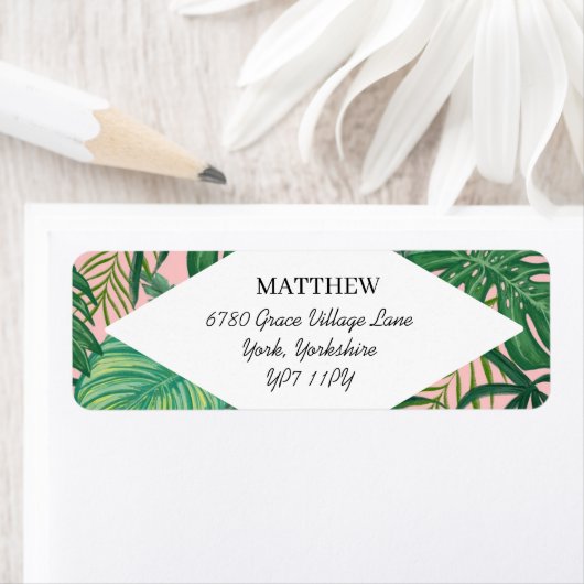 Waterverf Tropisch palm Floral Return Address Etiket (Insitu)