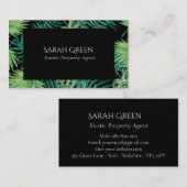 Waterverf tropisch palmgroen bladeren zwart visitekaartje (Voorkant / Achterkant)