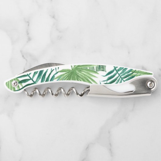 Waterverf Tropisch palmgroen monogram Kurkentrekker (Achterkant)