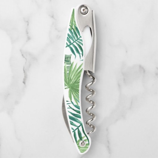 Waterverf Tropisch palmgroen monogram Kurkentrekker (Achterkant)