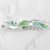 Waterverf Tropisch palmgroen monogram Kurkentrekker (Voorkant)