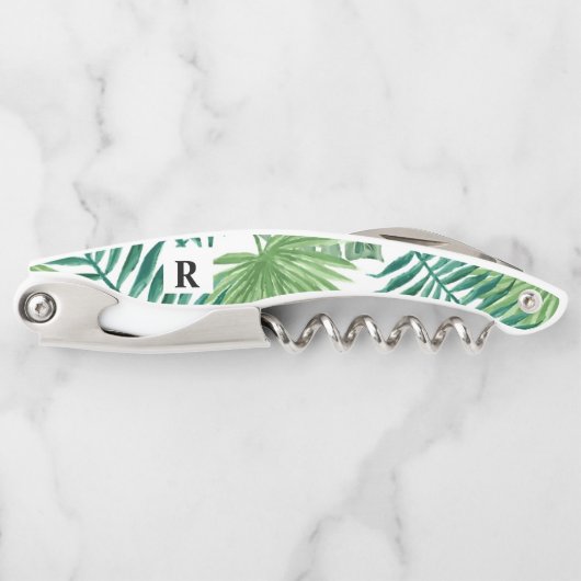 Waterverf Tropisch palmgroen monogram Kurkentrekker (Voorkant)