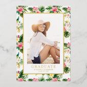 Waterverf Tropisch Patroon Foto Afstuderen Folie Uitnodiging (Voorkant)