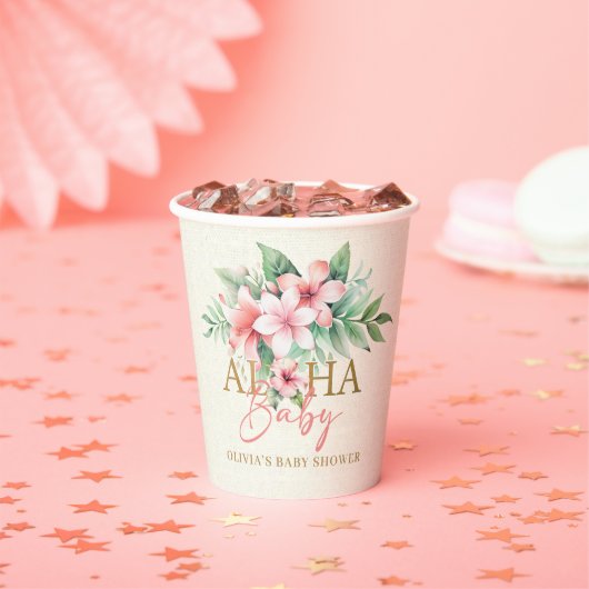 Waterverf Tropisch Roze Bloemen Aloha Baby shower Papieren Bekers (Insitu)