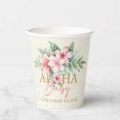 Waterverf Tropisch Roze Bloemen Aloha Baby shower Papieren Bekers (Voorkant)